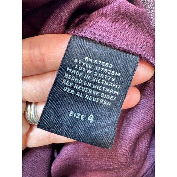 SLNY Womens Tiered Ruffle Midi Dress Size 4 Plum Flutter Sleeves Chiffon V-Neck - Picture 4 of 14